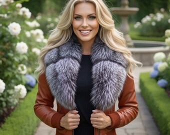 Título original: Chaqueta de piel de cordero genuina para mujer hecha a mano con cuello de piel de zorro real.