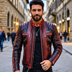 Men's Snake Leather biker Jacket , motorcycle Jackets Lederjacken herren , Python Jacken
