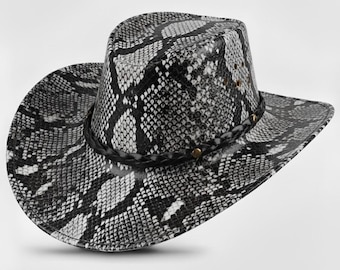 Python Snakeskin Hat  – Handmade Leather Hat, Adjustable Unisex Headwear