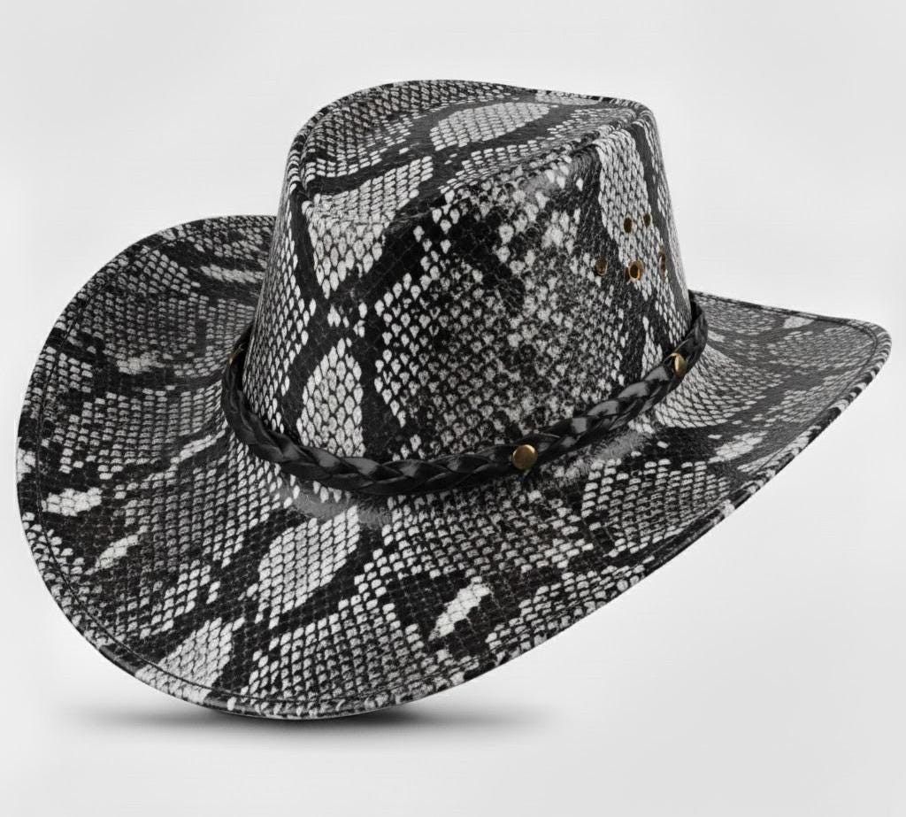 Python Snakeskin Hat - Handmade Leather Hat, Adjustable Unisex Headwear