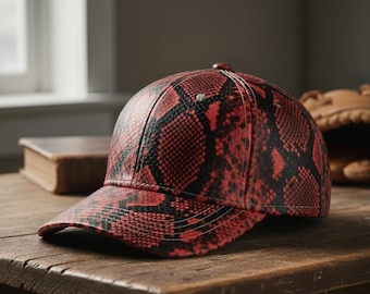 Handgefertigte Python Leder Cap, Schlangenleder Luxus Caps exotische Tierhaut verstellbar Streetwear Style