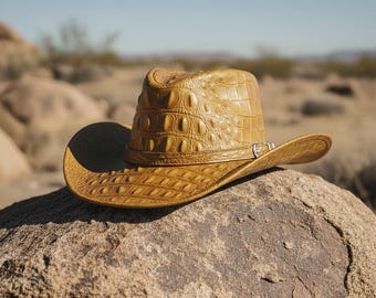 Crocodile Leather Outback Hat ,Handmade Crocodile-Embossed Leather Cowboy