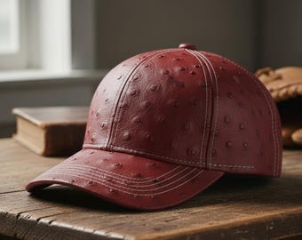 Handmade Ostrich Leather Baseball Cap for Men & women – Luxury Adjustable Exotic Leather caps