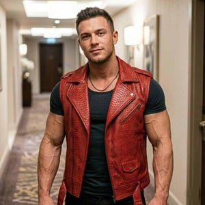 Men's Python Embossed Leather Biker Vest - Motorcycle Waistcoat ,Lederweste herren