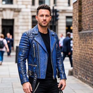 Men's Snakeskin Leather Jacket l Handmade Python Motorcycle Blazer biker mottorad lederjacken