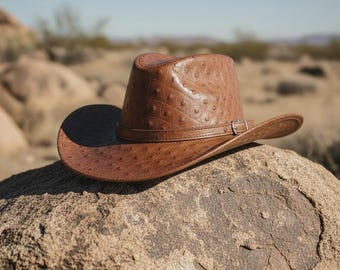 Leather Embossed Hat Handmade Luxury Ostrich Hat Exotic Textured Stylish