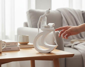 Minimalist Reading Woman Statue | Modern Black and White Resin Sculpture Home Decor