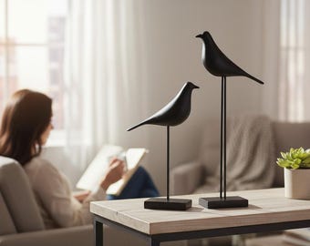 Nordic Bird Sculpture Set – Black & White Minimalist Decor