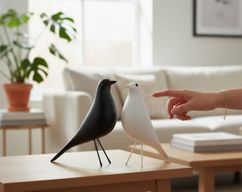 Modern Nordic Bird Sculpture | Minimalist Black and White Resin Decor for Home, Office & Studio