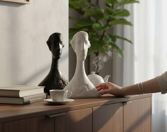Escultura abstracta de mujer / Arte minimalista de resina estilo yeso / Decoración para sala de estar