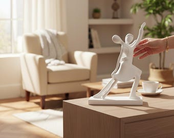 Abstract Dancer Figurine | Modern Black and White Resin Art Sculpture | Living Room & Home Decor