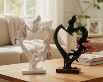 Abstract standbeeld kussend paar | Scandinavische minimalistische liefdessculpturen | Romantische woondecoratie
