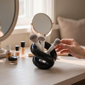 Porta brochas de maquillaje de cerámica / Diseño de nudo estilo coreano / Decoración de baño y tocador