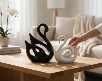 Set of 2 Nordic Ceramic Swan Figurine | Modern Minimalist Style | Home and Office Decor