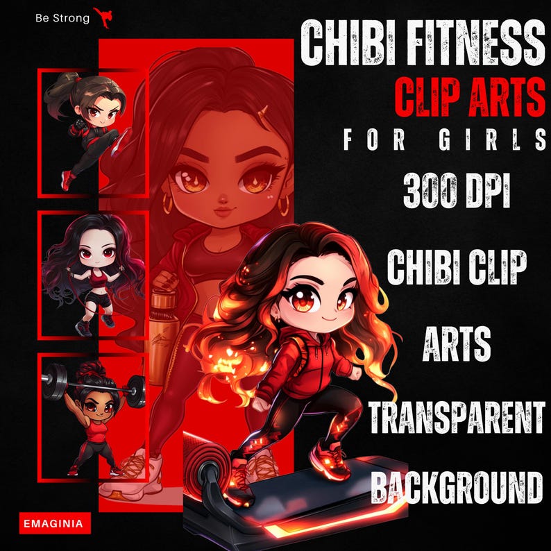 28 Chibi Fitness Clipart for Girls | Workout PNG Bundle | Gym Exercise ...