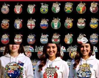 May include: A collection of digital assets featuring soccer balls designed for the 2026 World Cup. Each ball showcases a country's flag and the year 2026. The image includes a variety of flags, including USA, Canada, and Mexico.