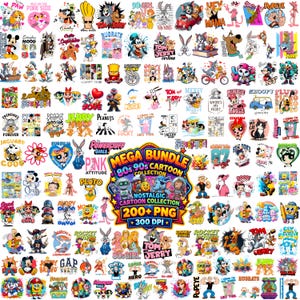 Mega pacchetto di immagini PNG di cartoni animati anni '80 e '90, design nostalgico retrò per sublimazione, download digitale 300 DPI PNG clipart per magliette t-shirt DTG