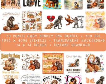 20 Punch Baby Monkey PNG Bundle, Viral Emotional Plush Monkey Pack, Lonely Cute Monkey Png, Dear Punch Inspired Png, Monkey Digital Download