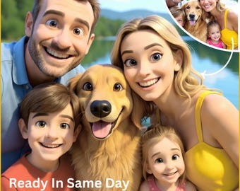 Pixar Style Custom Portrait from Photo | Cartoon 3D Digital Art | Personalized Family, Pet, Couple Gift | Printable Digital Download |