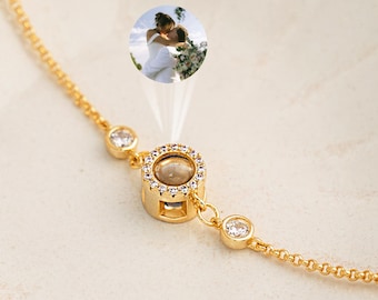 Personalized Picture Pendant, Birthstone Bracelet, Photo Projection Bracelet, Minimal Layering Jewelry, Keep Loved Ones Close Gift