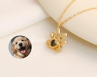 Photo Projection Paw Necklace, Personalized Pet Picture Necklace, Dog Memorial Jewelry, Cat Lover Gift, Anniversary Gift, Gift for Her