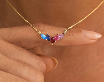 Custom Marquise Birthstone Necklace, exquisite 14K gold necklace, family gift, anniversary gift , Christmas gift, Birth stone necklace