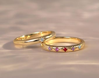 Personalized Birthstone Ring, Family Birthstone Ring, 14K Gold Daily Ring, Birthstone Ring, Graduation Gift, Engagement ring,Stackable rings