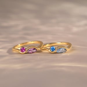 Double Birthstone Eternal Ring, Custom Toi et Moi Gemstone Ring ,14K Gold Promise Ring, Couples Jewelry, Gift For Her, Mother Daughter Ring
