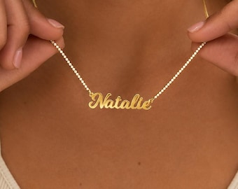 Personalized tennis chain necklace,14k Gold Plated Custom Jewelry, Gift for Her, Baby name necklace, Personalized bar necklace