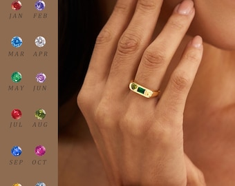 Birthstone Siegelring, 3 Birthstone Ring, Personalisieren Birthstone Geschenk für Mama, Benutzerdefinierte Familien Schmuck, Weihnachtsgeschenke, Abschlussgeschenk