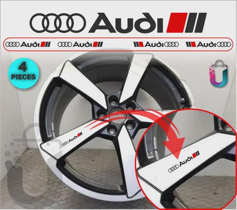 Adesivi per cerchi in lega Audi S-Line: grafica con stemma del cerchio (set da 4)
