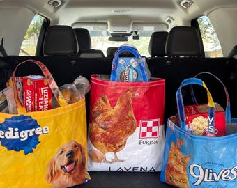 Torby na paszę z recyklingu, ręcznie robione, wodoodporne, ekologiczne torby z naszego gospodarstwa w Kolorado, trwałe, wielokrotnego użytku, w stylu świeżej farmy