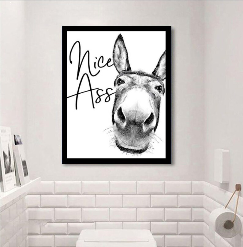 Donkey Nice Ass Canvas Wall Art- Black and White Donkey Canvas- Bathroom and Toilet Decor- Gift For Family, Friend, Housewarming 