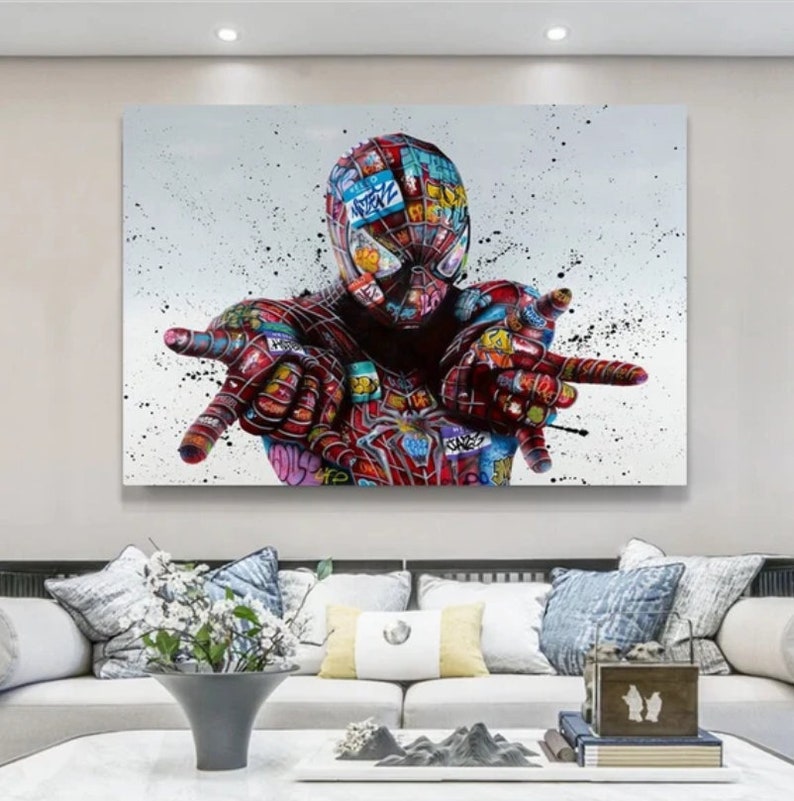 Graffiti Spiderman Canvas Wall Art- Gift For Fans- Marvel Hero Canvas- Gift For Son, Boyfriend, Husband, Family, Friend, Etc 