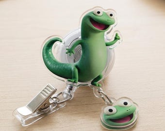 Tom Lizard Hoppers 2026 Badge Reel, Tom Lizard Fish Queen Mabel Henry Badge Reel, Sassy Mood Animal ID Holder, Disney Badge Reels SBR40