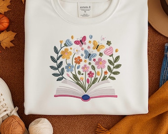 Diseño de bordado de libro floral, patrón de jardín de mariposas (descarga digital)