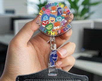 Está bien sentir todas las emociones, carrete de insignias de Inside Out, carrete de insignias de enfermera, carrete de insignias de maestro, carrete de insignias retráctil con purpurina OHZ520