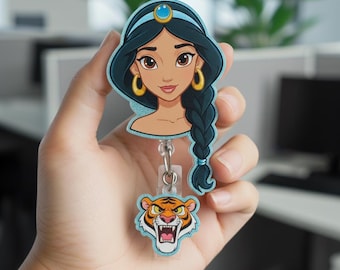 Jasmine Disney Princess Badge Reel, Aladdin Retractable ID Holder, Magic Carpet Name Badge for Nurse Teacher, Cute Work Gift OLIN609