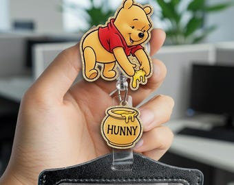 Winnie the Pooh Hunny Badge Reel, Cute Retractable ID Holder, Disney Name Badge for Nurse Teacher, Pooh Bear Work Accessory OLIN580