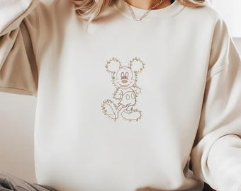 Diseño de bordado floral de Mickey, patrón de puntada Disney para máquina, varios tamaños (descarga digital)