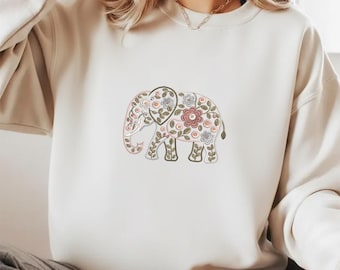 Diseño de bordado de elefante floral, patrón de puntada bohemia (archivo digital)