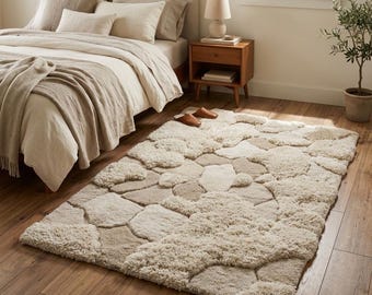 Cream Ultra-Plush Shag 3D Pebble Rug | Soft Sheepskin Vibe Handmade Area Rug for Cozy Bedroom or Nursery Decor