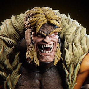 Può includere: Action figure dettagliata di Denti di Sciabola, un personaggio Marvel Comics. La figura presenta un fisico muscoloso, un volto ringhiante con denti affilati e una combinazione di colori giallo e marrone. Collare peloso e trame dettagliate.