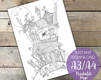 Spooky Haunted House Coloring Page for Adults