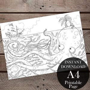 Sea Monster A4 Printable Coloring-in Sheet for Adults