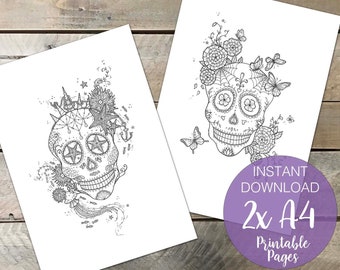 Day of the Dead, Sugar Skull Coloring Page for Adults, Halloween