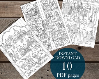 Shelfies PDF Coloring Page Bundle for Adults, Halloween, Curiosity Shop