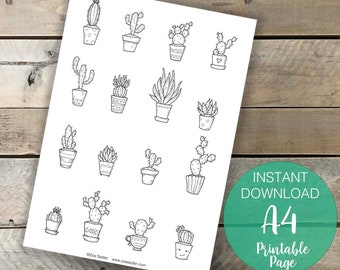 Cute Cacti PDF Printable Colouring Page for Adults, Instant Download