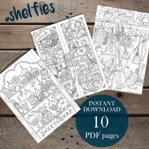 Shelfies PDF Coloring Page Bundle for Adults, Halloween, Curiosity Shop