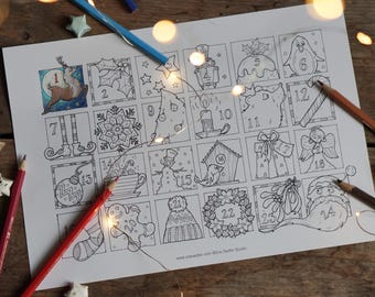 Christmas Advent Calendar A4 Printable Coloring Page